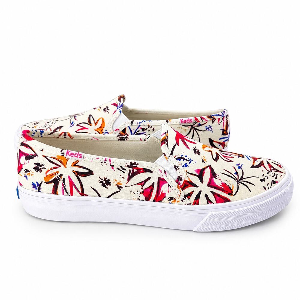 Keds‎ Double Decker Slip On Sneakers Floral Canvas White Women’s 8